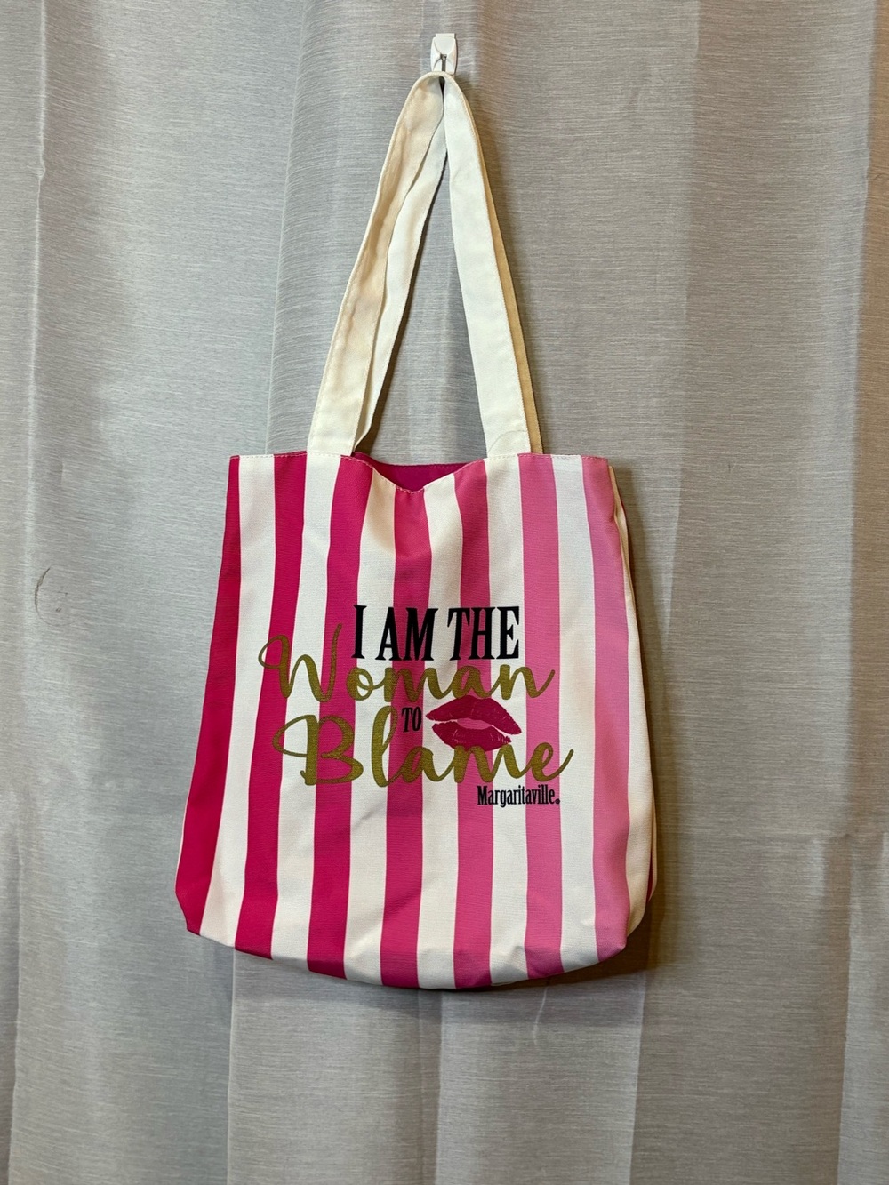 Woman To Blame Margaritaville Pink & White Canvas Tote Bag
